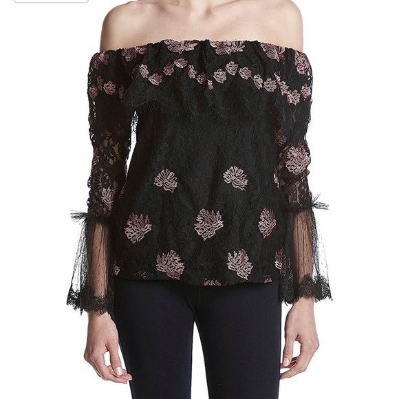Adiva Tops - Adiva Off the Shoulder Lace Bell Sleeve Top